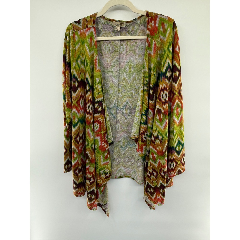OneWorld 2X Multicolor‎ Aztec Boho Open Front Cardigan Knit Fall Layer